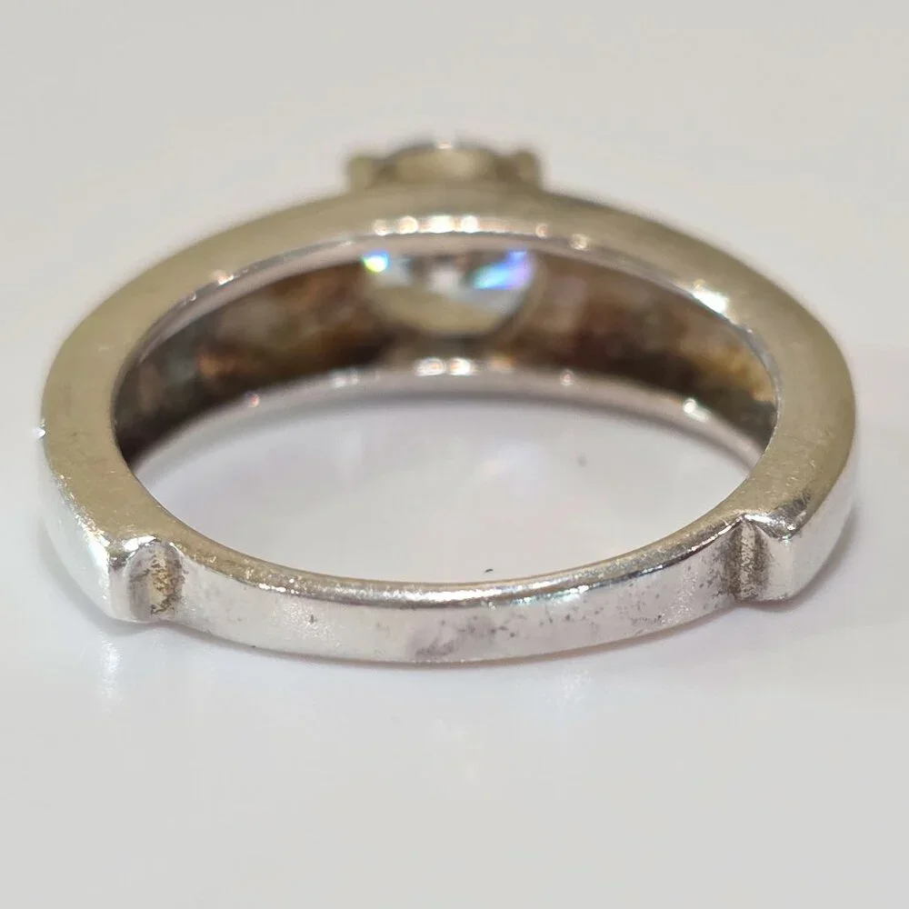 Vintage MCM Round Solitaire Sterling Silver Solitaire 925 GSJ Ring SZ 7